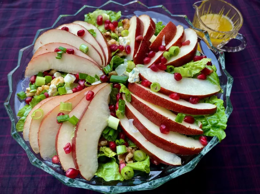 Red Pear, Pomegranate, and Gorgonzola Salad